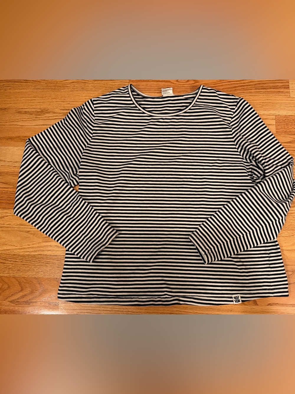Lucy & Yak Organic Cotton Breton Stripe Long Sleeve XL Black White Stretch Top